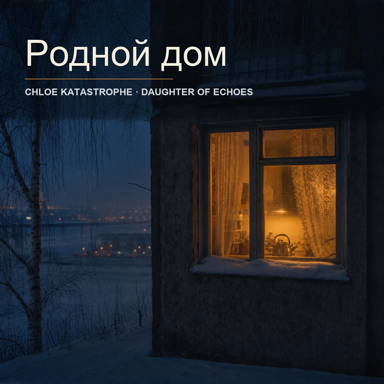 Родной дом release cover showing a warm kitchen window above a winter river